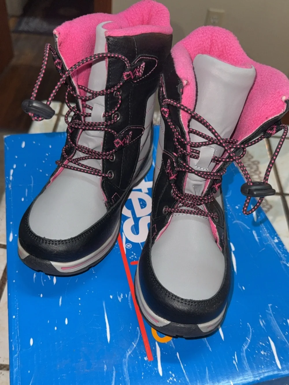 totes Girls Black, Gray & Pink Waterproof Winter Boots